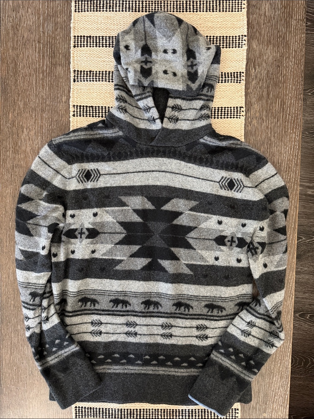 Greyson Gray and Charcoal Cashmere Aztec Crewneck Hoodie Sweater